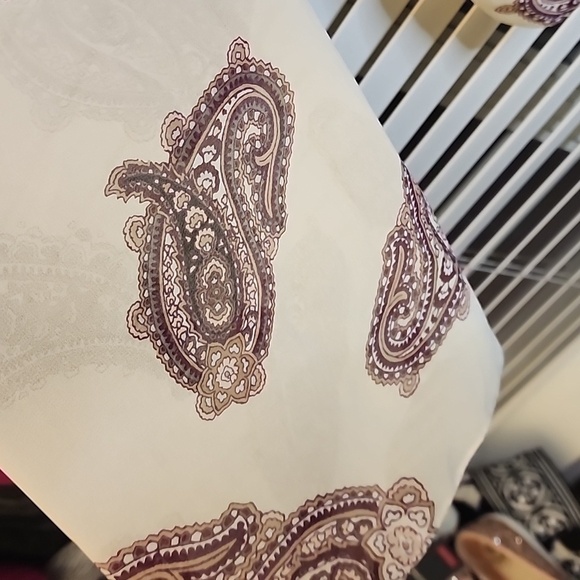 Chicos Cream Burgundy Paisley Pleated Blouse Sz 2 Layered Cowl Neck - Picture 4 of 6